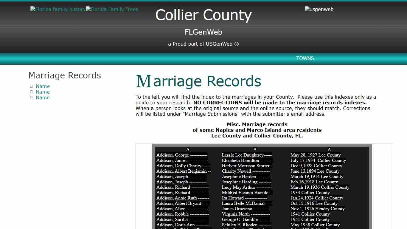 Marriages of Collier County FLGenWeb