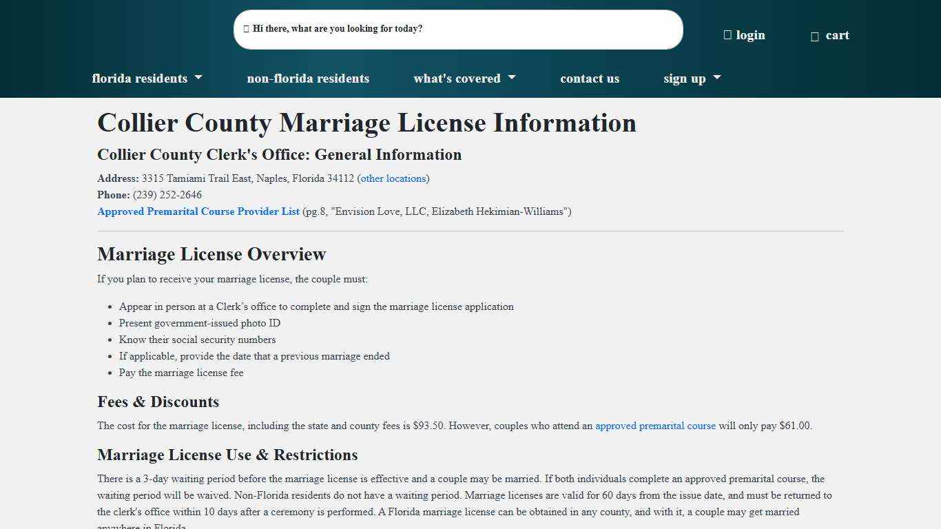 Collier County Marriage License & Premarital Course Info